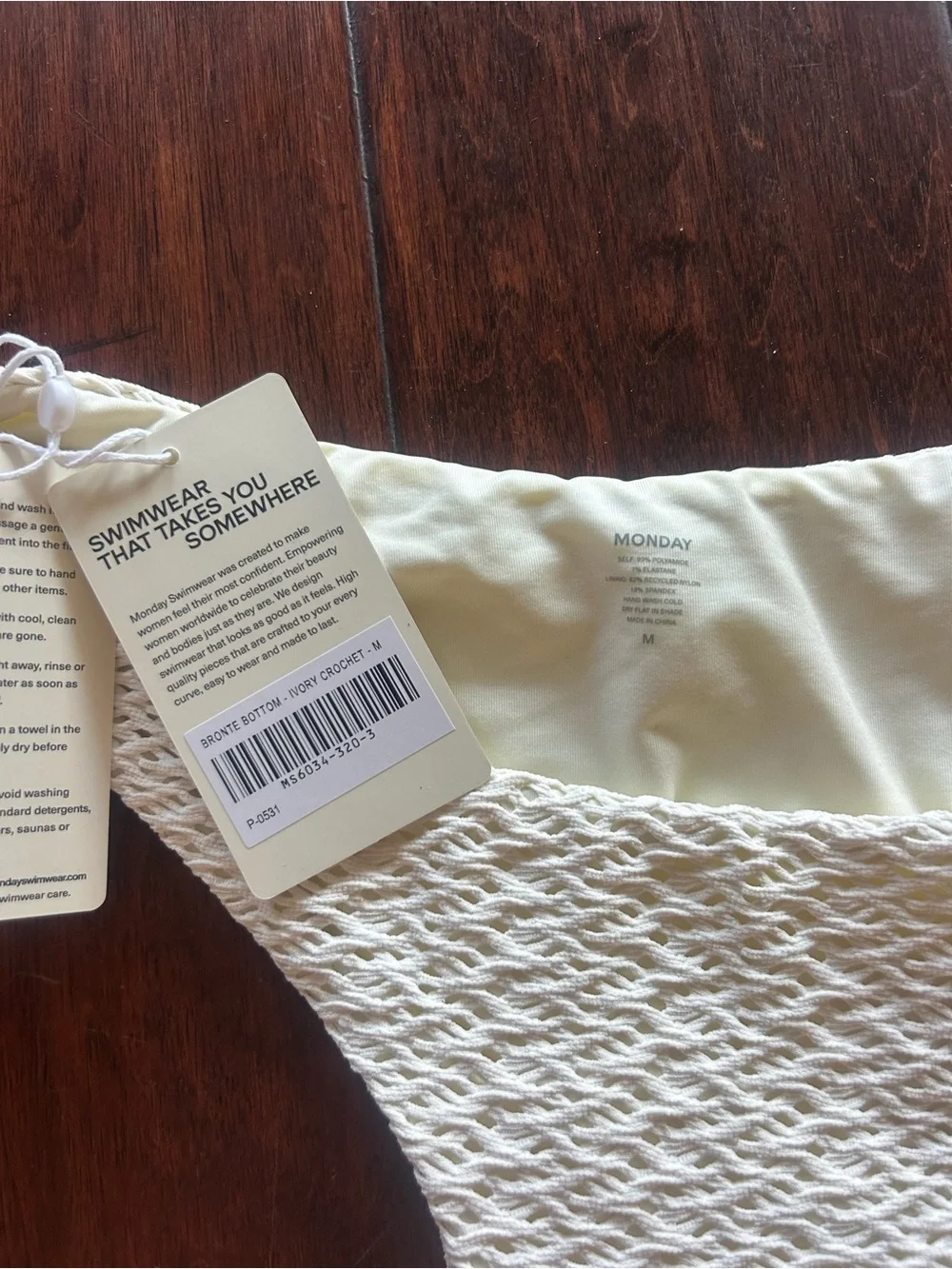 Monday Swimwear Cream Textured Ring-Side Bikini Bottoms New with tags